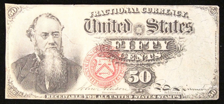 1866 50 Cent Fractional Currency Note BD306: "1866 50 Cent Fractional Currency Note BD306. As-Is Condition! IA41UB. 1866 50 Cent Fractional Currency Note. Thank you for viewing this lot. We are always adding new inventory and new auctions, so ch