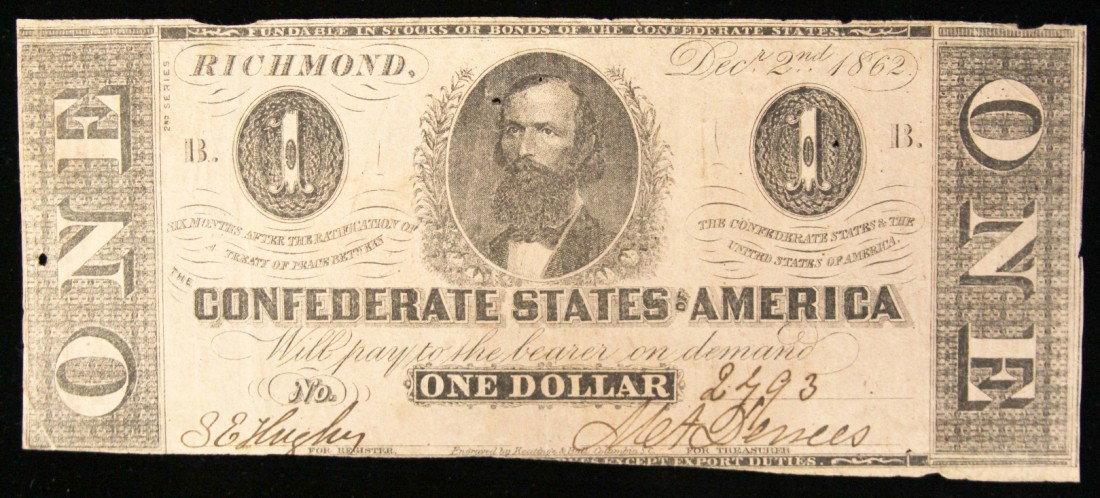 1862 $1 Confederate Currency Note Richmond BD311: "1862 $1 Confederate Currency Note Richmond BD311. As-Is Condition! TH42WY. 1862 $1 Confederate Currency Note Richmond. Thank you for viewing this lot. We are always adding new inventory and new aucti