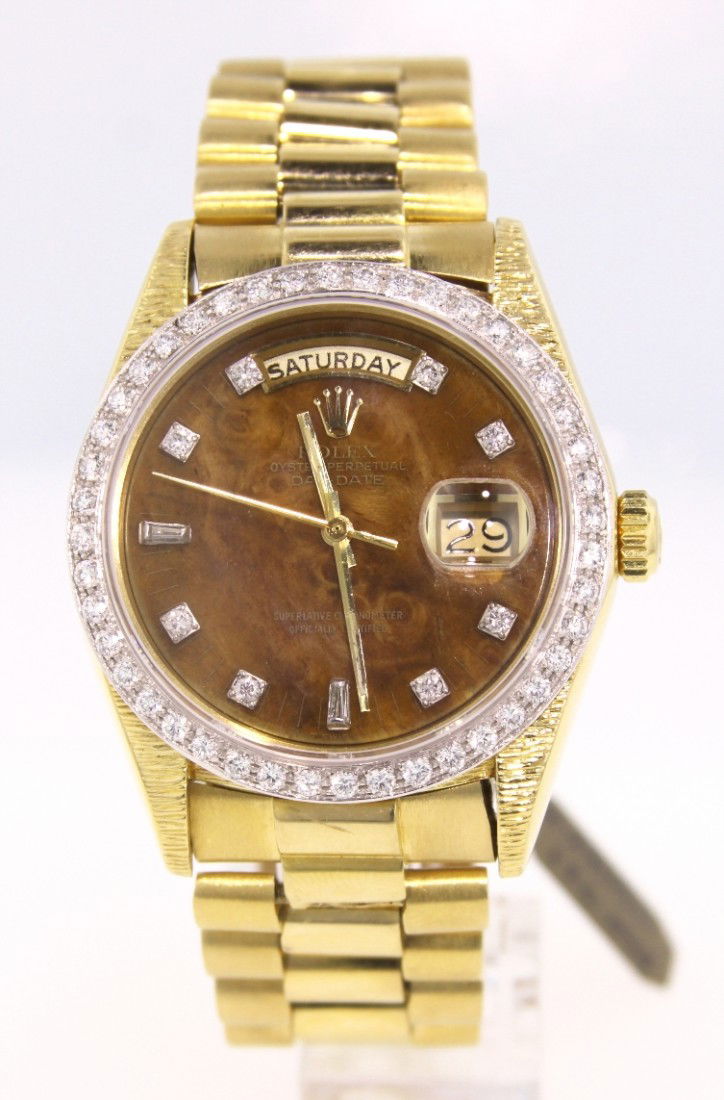 Gents Rolex 18KT Gold DayDate Wristwatch RM123: "Gents Rolex 18KT Gold DayDate Wristwatch RM123. Excellent Condition! IP1548YB. One gents, hand crafted and machine milled Roles DayDate model The President wristwatch. Electronically tested 18KT yell