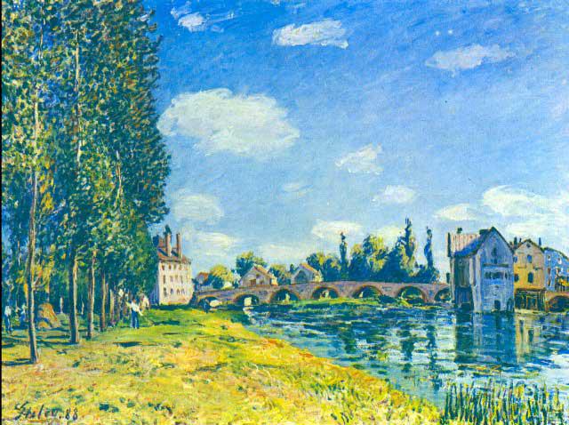 Alfred Sisley - Bridge in Moret in Summer: Artist: Alfred Sisley - Title: Bridge in Moret in Summer - Medium: Fine Art Reproduction Giclee on Canvas - Image Size: Approximately 15 inches x 20 inches - Unframed on Unstretched Canvas - Biography