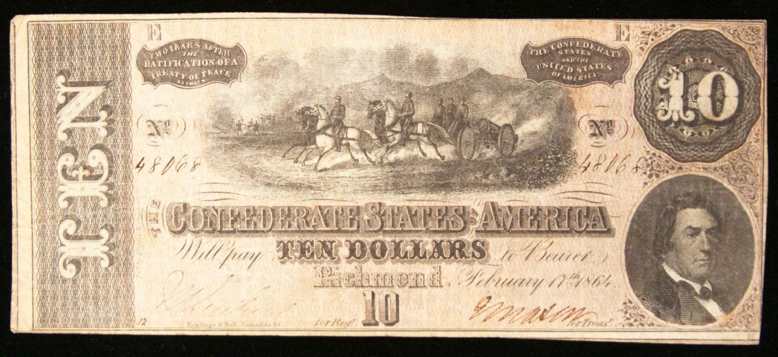 1864 $10 Confederate Currency Note Richmond BD295: "1864 $10 Confederate Currency Note Richmond BD295. As-Is Condition! PL81SH. 1864 $10 Confederate Currency Note Richmond. Thank you for viewing this lot. We are always adding new inventory and new auc