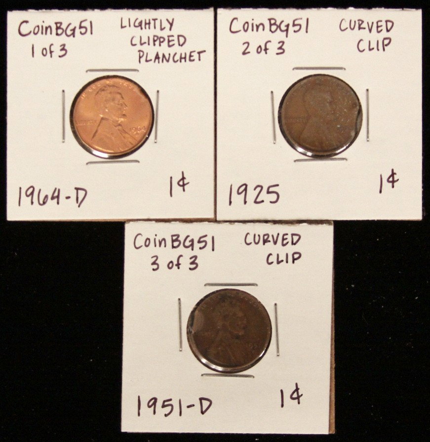Lot of 3 RARE Penny Clipped Planchet Coins CoinBG51: "Lot of 3 RARE Penny Clipped Planchet Coins CoinBG51. As-Is Condition! TM61SA. Lot of 3 RARE Penny Clipped Planchet Coins. Thank you for viewing this lot! We are always adding new inventory and new au