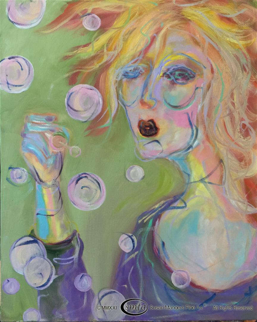 Susan Manders ORIGINAL "Blowing Bubbles": Susan Manders Original "Blowing Bubbles" is a 24x30" original oil canvas. "I don't know why I feel the way I do, but I do …!" Susan Manders Original was only the 2nd Woman selected as a US Olympic a