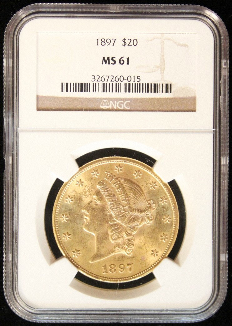 1897 $20 NGC MS61 Liberty Head Double Eagle Gold Coin D: "1897 $20 NGC MS61 Liberty Head Double Eagle Gold Coin DaveF476 As-Is Condition! ED1091TS. 1897 $20 NGC MS61 Liberty Head Double Eagle Gold Coin. Thank you for viewing this lot. We are always adding n