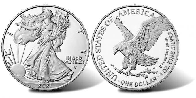 2021 Type-2 American .999 Fine Silver Eagle Dollar Coin: One 2021 Type-2 American .999 Fine Silver Eagle Dollar Coin.