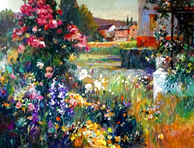 Climbing Roses by Henri Plisson on paper: Serigraph on paper 33.25 x 25, unframed w/COA