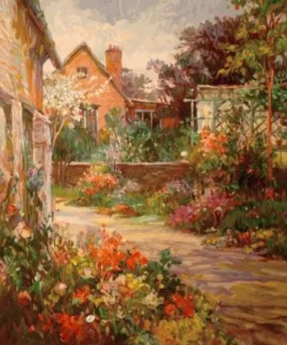 Chichester Garden by Henri Plisson on paper: Serigraph on paper, 25 x 30, unframed w/COA