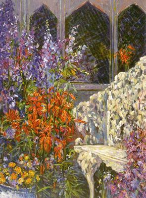 A Place in the Garden by Henri Plisson on paper: Serigraph on paper, 25 x 33.5, unframed w/COA