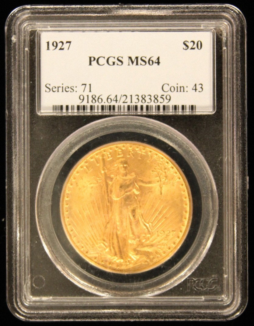 1927 $20 PCGS MS64 St. Gaudens Double Eagle Gold Coin G: "1927 $20 PCGS MS64 St. Gaudens Double Eagle Gold Coin GCE132. As-Is Condition! PU1191NA. 1927 $20 PCGS MS64 St. Gaudens Double Eagle Gold Coin. Thank you for viewing this lot. We are always adding ne