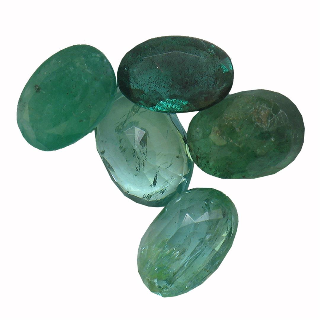 3.75 ctw Oval Mixed Emerald Parcel: Five oval mixed cut natural emeralds exact total weight 3.75ct., clarity is heavily included, type III, medium dark, slightly grayish, very slightly bluish green color, (GIA vslbG 6/2), cut is good. W