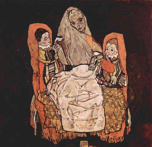 Egon Schiele - Parent With Two Children (The Mother): Artist: Egon Schiele - Title: Parent With Two Children (The Mother) - Medium: Fine Art Reproduction Giclee on Canvas - Image Size: Approximately 19.25 inches x 20 inches - Unframed on Unstretched Canv