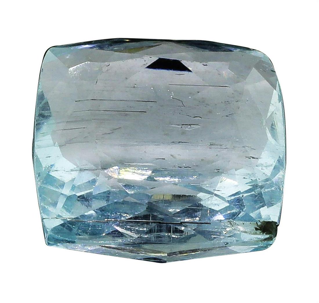 7.68 ct.Natural Cushion Cut Aquamarine: One natural cushion cut aquamarine with an exact weight of 7.68ct., clarity is slightly included, slightly grayish greenish blue, medium light. Gemological Appraisals Services estimates the retail val