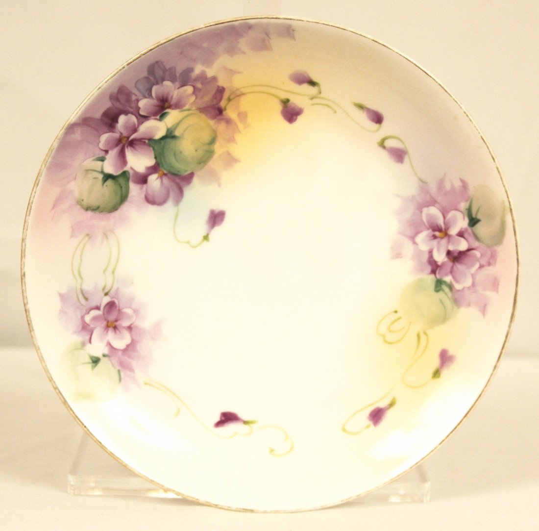 Antique Hand Painted Nippon Plate ED1140: "Antique Hand Painted Nippon Plate ED1140. Good Condition! IK11LO. Beautiful Antique Nippon hand painted plate. This gorgeous 71/2" plate features beautiful violets with delicate green trendles with b