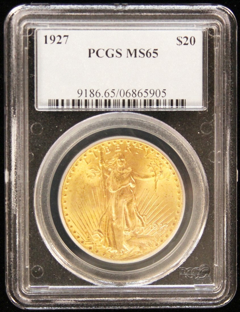 1927 $20 PCGS MS65 St. Gaudens Double Eagle Gold Coin G: "1927 $20 PCGS MS65 St. Gaudens Double Eagle Gold Coin GOP16. As-Is Condition! LA1732DE. 1927 $20 PCGS MS65 St. Gaudens Double Eagle Gold Coin. Thank you for viewing this lot. We are always adding new