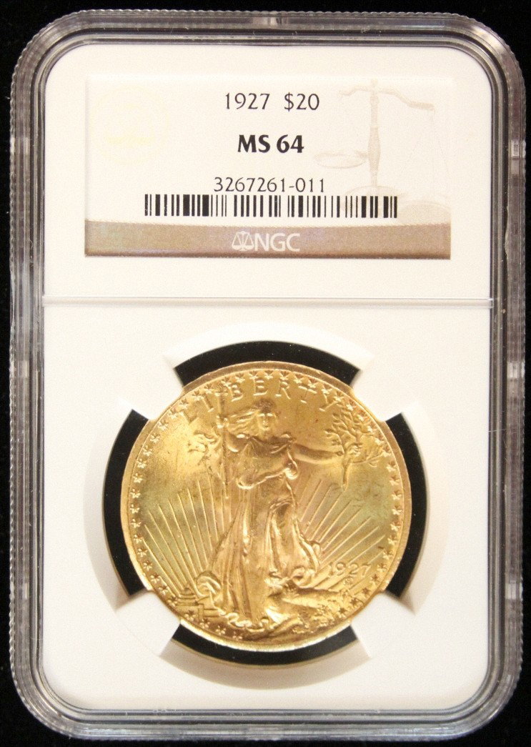 1927 $20 NGC MS64 St. Gaudens Double Eagle Gold Coin Da: "1927 $20 NGC MS64 St. Gaudens Double Eagle Gold Coin DaveF480 As-Is Condition! DU1602ME. 1927 $20 NGC MS64 St. Gaudens Double Eagle Gold Coin. Thank you for viewing this lot. We are always adding new