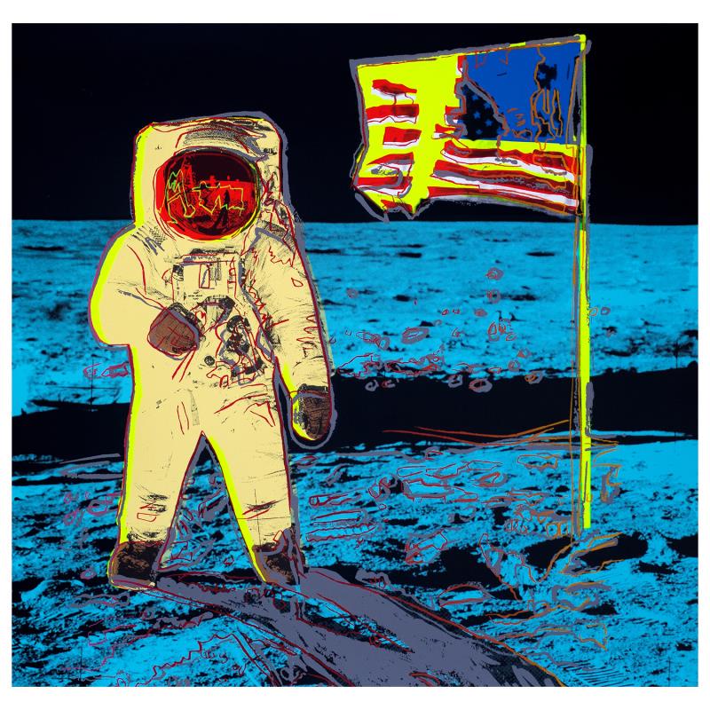 Moonwalk by Warhol, Andy: Moonwalk by Warhol, Andy. "Moonwalk (Yellow)" is a limited edition silk screen print on museum board from Sunday B Morning featuring the works of Andy Warhol. The piece is stamped in blue on the back 