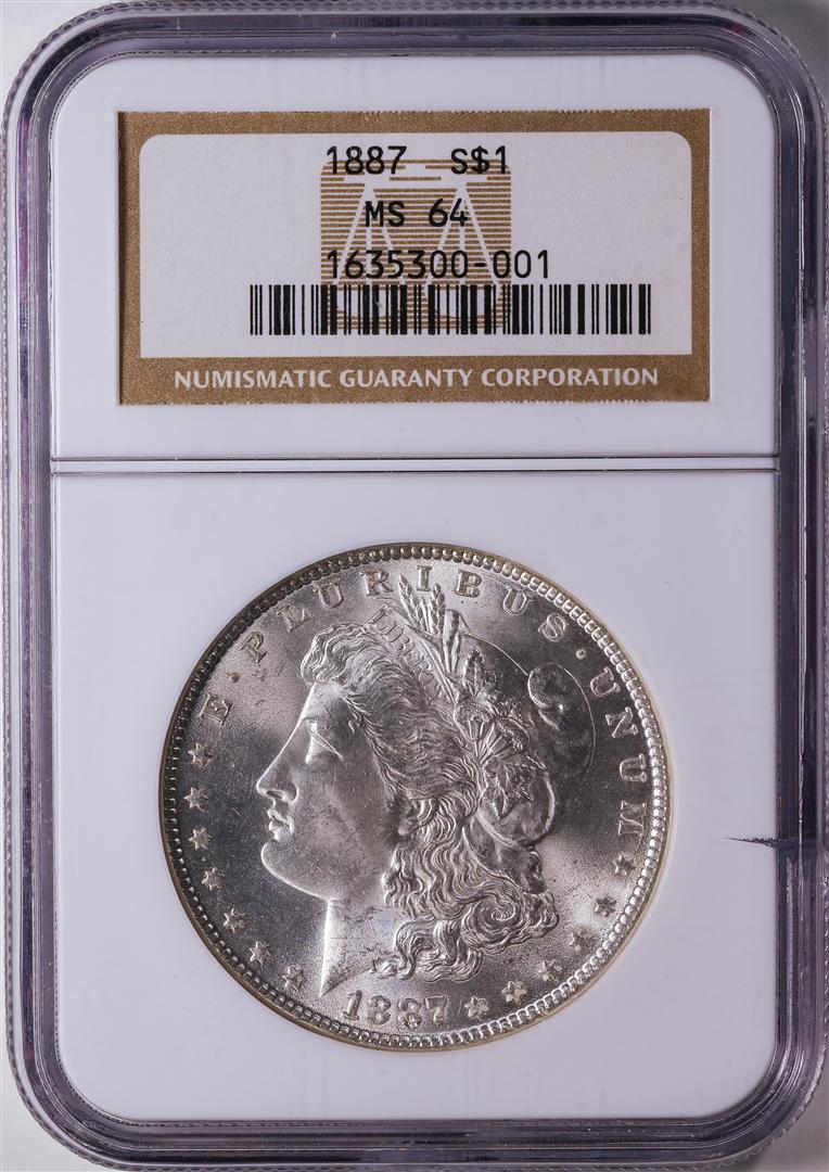 1887 $1 American Silver Eagle Dollar Coin NGC MS64: One 1887 $1 American Silver Eagle Dollar Coin NGC MS64.