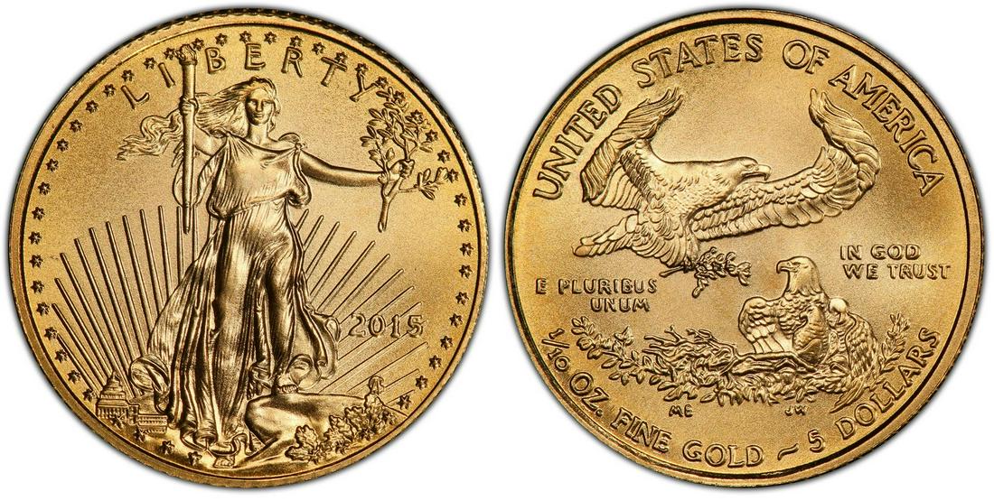 2015 $5 American Eagle Gold Coin: One 2015 $5 American Eagle Gold Coin.
