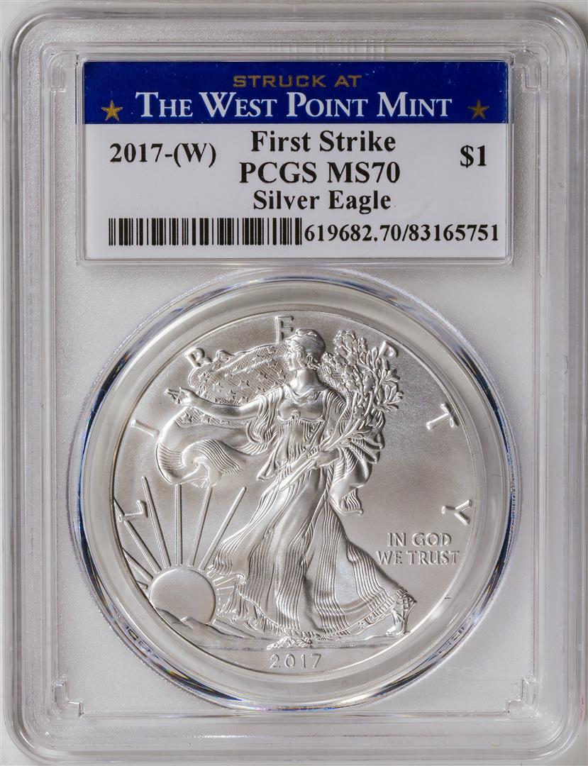 2017-W American Silver Eagle .999 Fine Silver Dollar Coin PCGS MS70: One 2017-W American Silver Eagle .999 Fine Silver Dollar Coin PCGS MS70.
