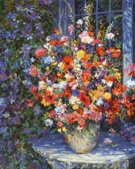 Garden Potpourri by Henri Plisson on canvas: Serigraph on canvas, 30 x 24, unframed w/COA