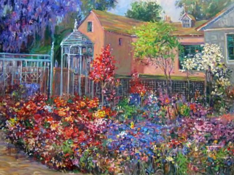 The Courtyard by Henri Plisson on paper: Serigraph on paper, 25 x 33.5, unframed w/COA