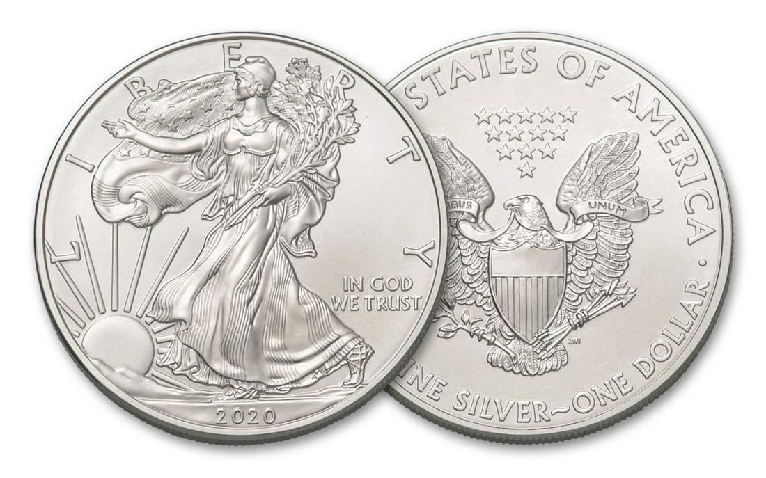 2020 American Silver Eagle .999 Fine Silver Dollar Coin: One 2020 American Silver Eagle .999 Fine Silver Dollar Coin.