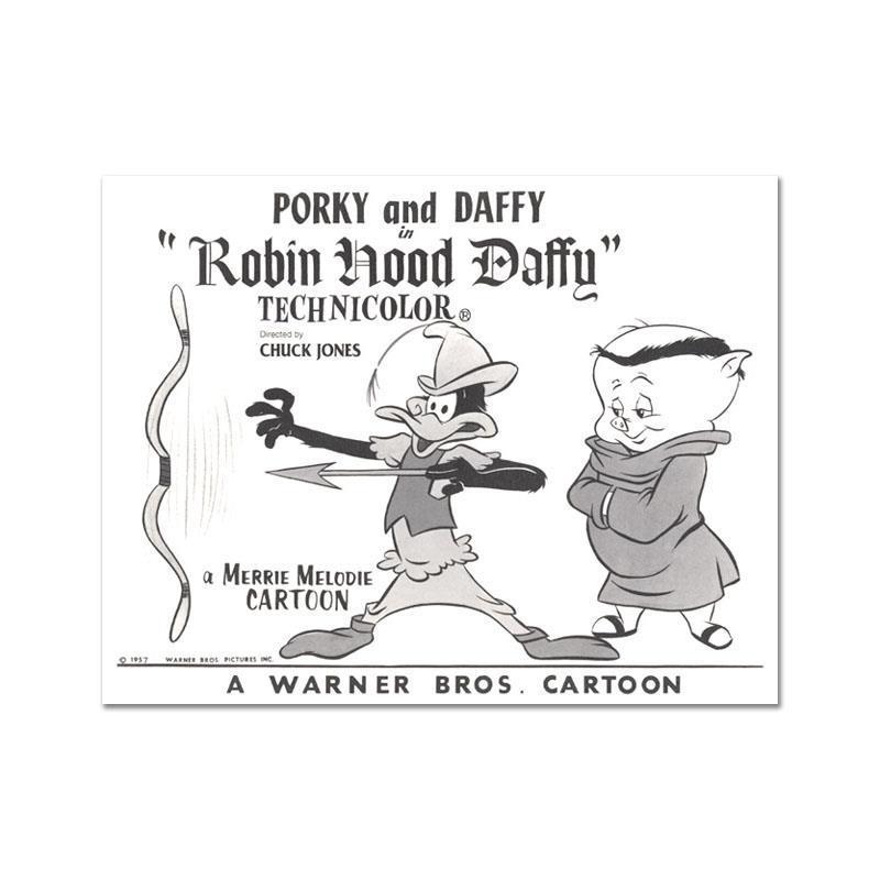 Robin Hood Daffy Lobby Card Litho by Chuck Jones (1912-2002): Robin Hood Daffy Lobby Card Litho by Chuck Jones (1912-2002). "Robin Hood Daffy Lobby Card Litho" is a limited edition collectible lithograph on paper and includes a Certificate of Authenticity! Measu