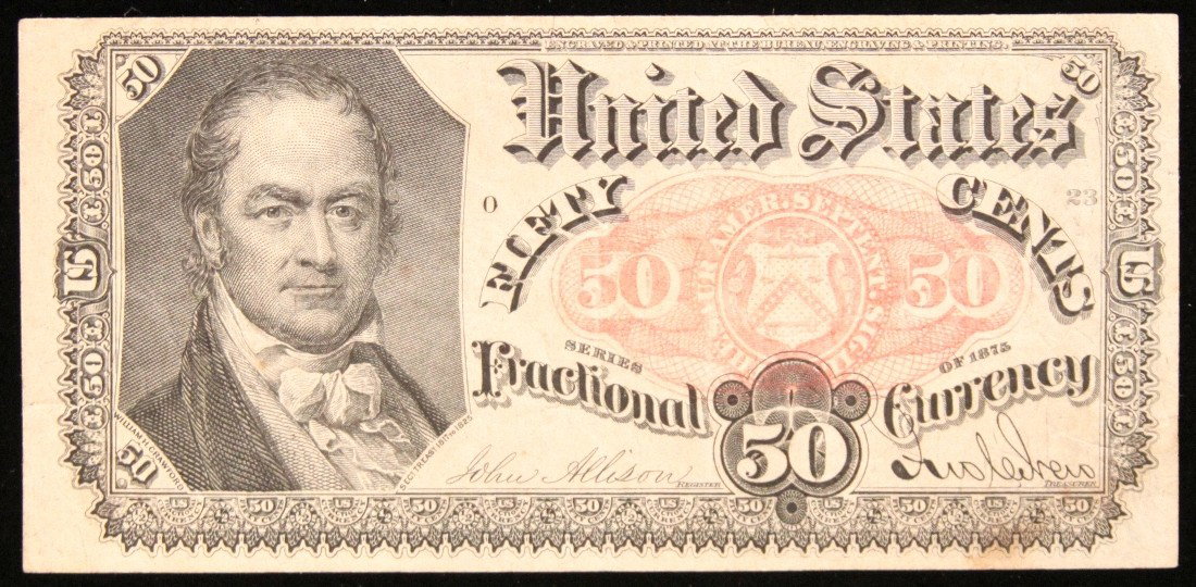 1875 50 Cents Fractional Currency PM2136: "1875 50 Cents Fractional Currency PM2136. As-Is Condition! MI62GT. 1875 50 Cents Fractional Currency. Thank you for viewing this lot. We are always adding new inventory and new auctions, so check bac