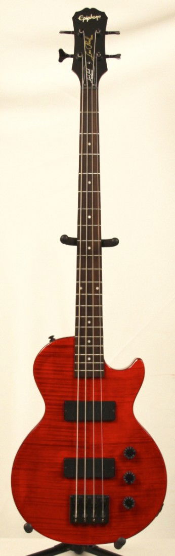 Gibson Epiphone Les Paul Maple Flametop Special Bass MG: "Gibson Epiphone Les Paul Maple Flametop Special Bass MGUI13. Like New Condition! PJ671KZ. This Gibson Epiphone Les Paul Maple Flametop bass is a beauty. It sports a solid mahogany body and neck for r