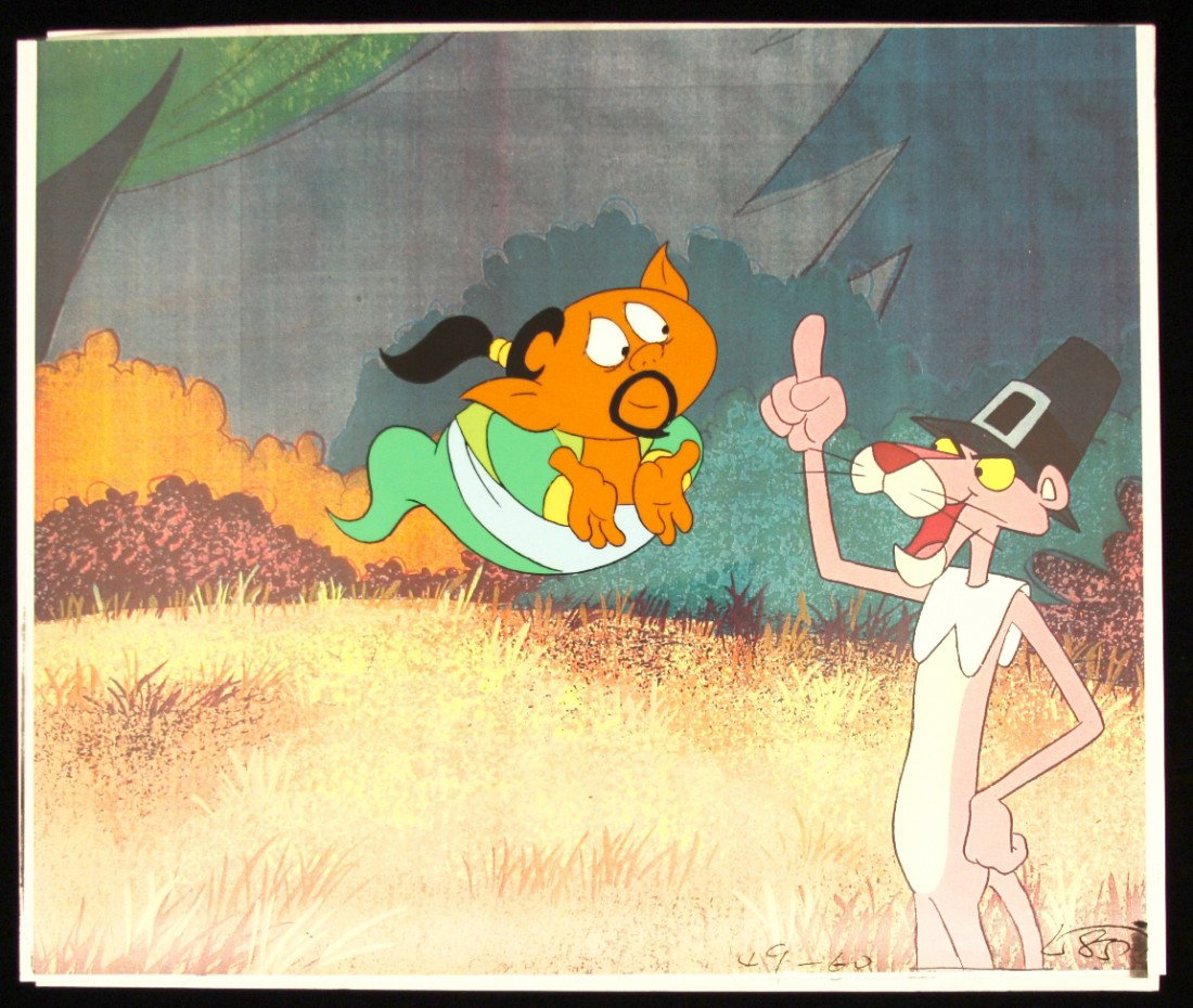 Pink Panther "Supporting Characters" Cartoon Cel and Dr: "Pink Panther "Supporting Characters" Cartoon Cel and Drawing PinkP57. As-Is Condition! RM61MN.An original "Supporting Characters" cartoon Cel from The Pink Panther films created by Friz Freleng and M