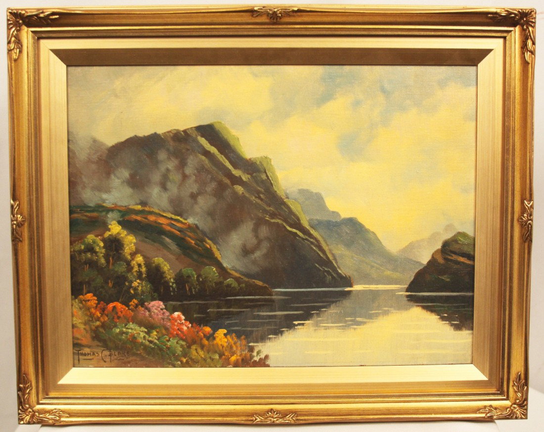 Famous Listed Artist Thomas C. Blake (1890- ) Original : "Famous Listed Artist Thomas C. Blake (1890- ) Original Oil ED1174. Great Condition! YX101JV. Original oil on canvas by listed artist Thomas C. Blake. "Peaceful Highlands". 16 inch x 12 inch canvas, f
