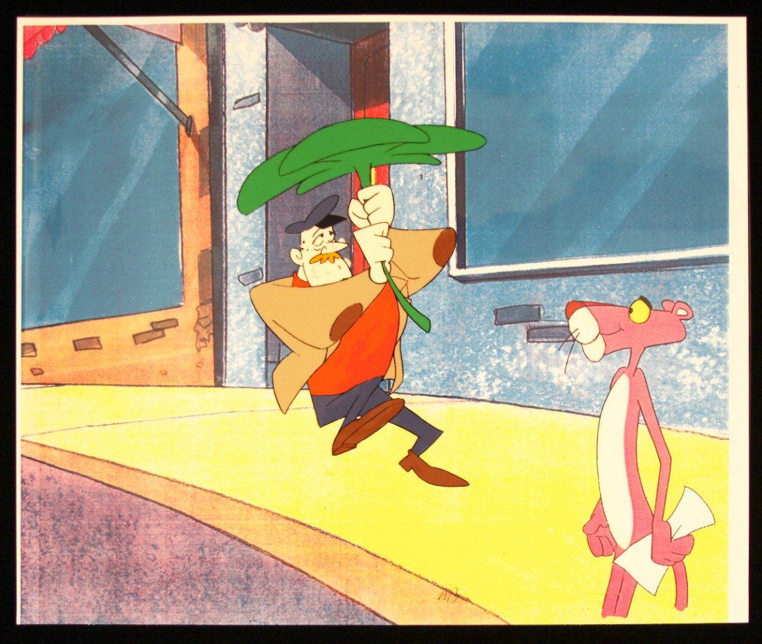 Pink Panther "Supporting Characters" Cartoon Cel and Dr: Pink Panther Supporting Characters" Cartoon Cel and Drawing PinkP58. As-Is Condition! LQ61ZM. An original "Supporting Characters" cartoon Cel from The Pink Panther films created by Friz Freleng and MG