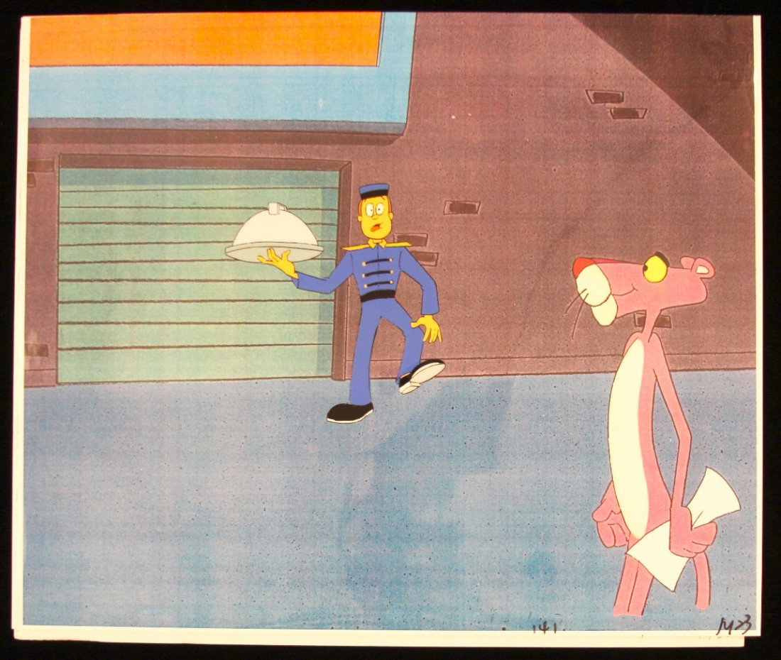 Pink Panther "Supporting Characters" Cartoon Cel and Dr: Pink Panther Supporting Characters" Cartoon Cel and Drawing PinkP62. As-Is Condition! WA61CH. An original "Supporting Characters" cartoon Cel from The Pink Panther films created by Friz Freleng and MG