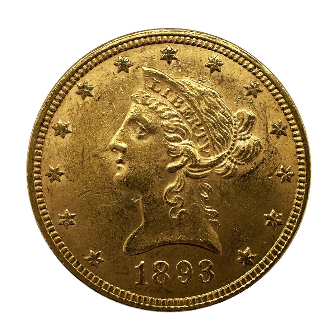 1893 $10 Liberty Head Eagle Gold Coin BU: One 1893 $10 Liberty Head Eagle Gold Coin BU.