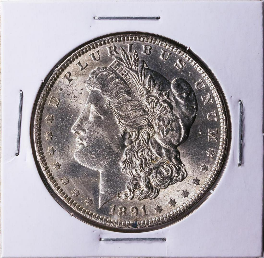 1891 $1 Morgan Silver Dollar Coin CH BU: One 1891 $1 Morgan Silver Dollar Coin CH BU.