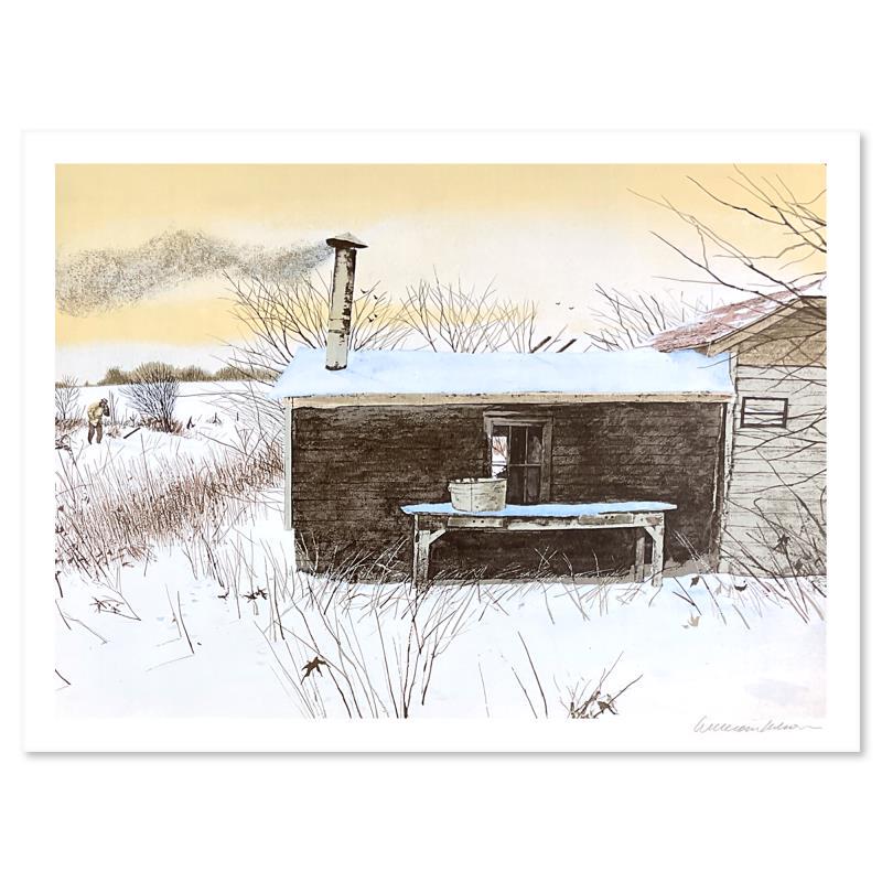 Hunter's Shack by Nelson, William: Hunter's Shack by Nelson, William. "Hunter's Shack" is a limited edition lithograph on paper, numbered and hand signed by William Nelson. Includes Letter of Authenticity. Measures approx. 29" x 22" (b