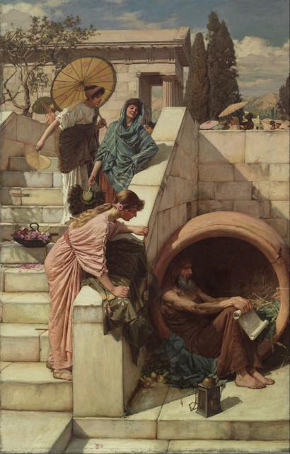 John Waterhouse - Diogenes: Artist: John Waterhouse - Title: Diogenes - Medium: Fine Art Giclee on Canvas - Image Size: Approximately 32 inches x 22.5 inches - Framed: Unframed on Unstretched Canvas - Biography: Waterhouse creat