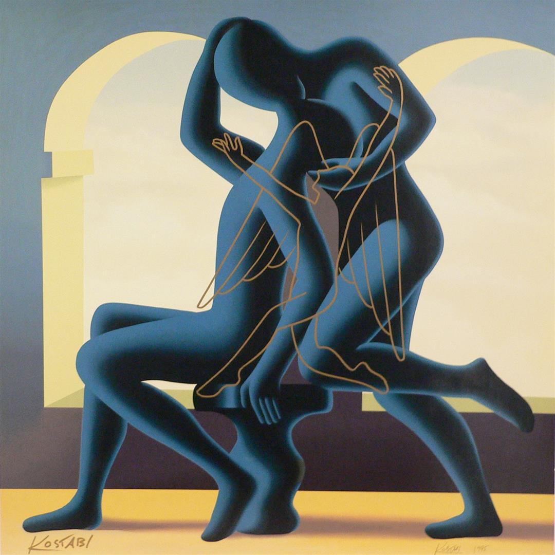Golden Kiss by Mark Kostabi: Serigraph on Paper, 33 x 33, unframed w/COA