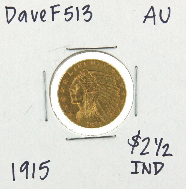 1915 $2-1/2 AU Indian Head Quarter Eagle Gold Coin Dave: "1915 $2-1/2 AU Indian Head Quarter Eagle Gold Coin DaveF513. As-Is Condition! NG682HQ. 1915 $2-1/2 AU Indian Head Quarter Eagle Gold Coin. Thank you for viewing this lot! We are always adding new inv