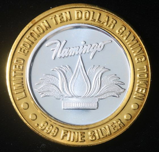 Flamingo Hilton Limited Edition $10 Gaming Token. GT254: "Flamingo Hilton Limited Edition $10 Gaming Token. GT254. Excellent Condition! NC41CF. .999 Fine Silver Flamingo Hilton Limited Edition $10 Gaming Token. Laughlin, NV. - Thank you for viewing this lot