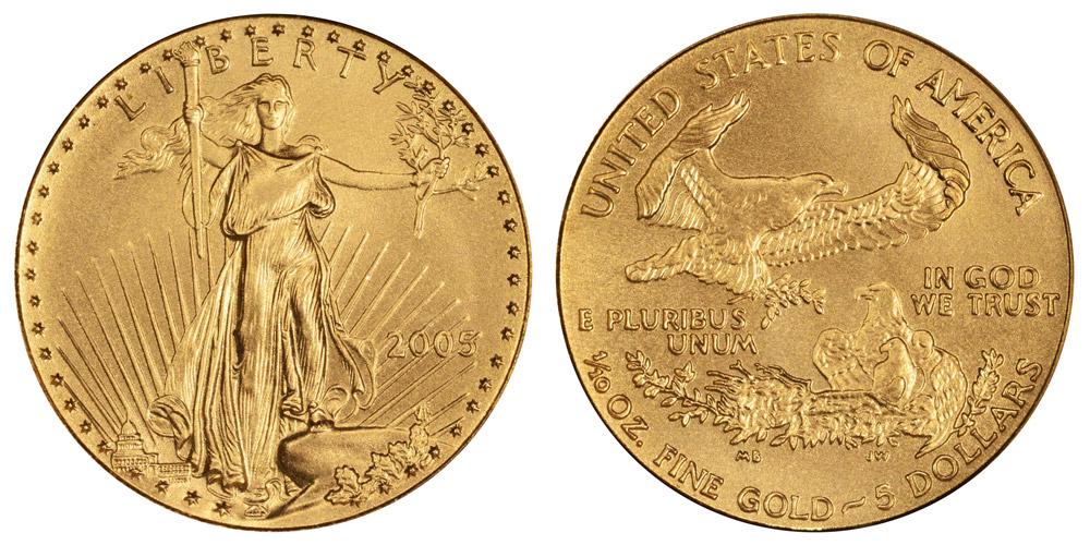 2005 $5 American Eagle Gold Coin: One 2005 $5 American Eagle Gold Coin.