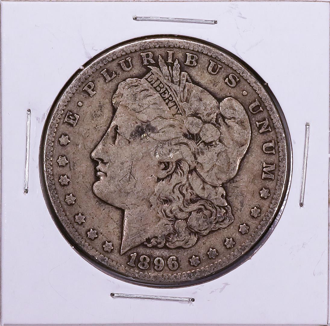 1896 Morgan Silver Dollar Coin: One 1896 Morgan Silver Dollar Coin. Great for any collection!