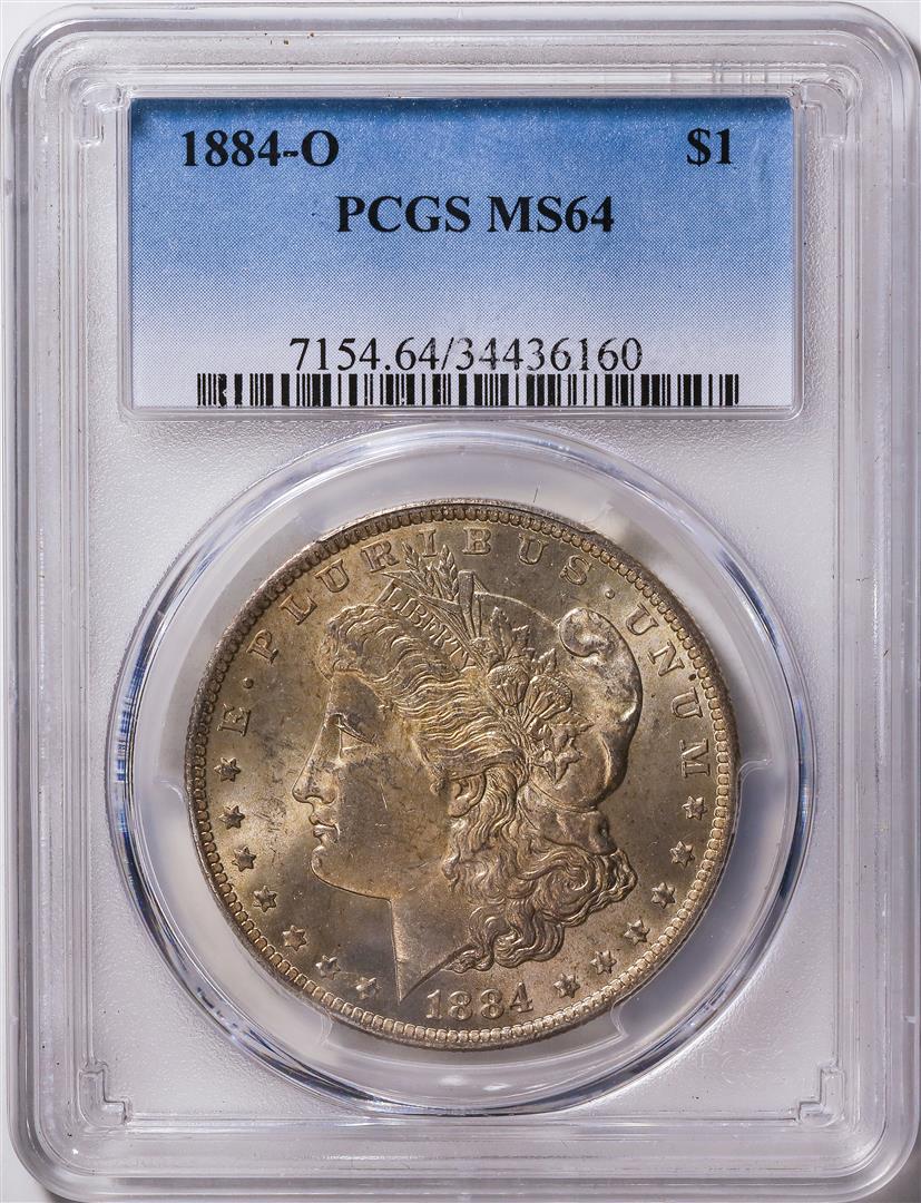 1884-O $1 Morgan Silver Dollar Coin PCGS MS64: One 1884-O $1 Morgan Silver Dollar Coin PCGS MS64.