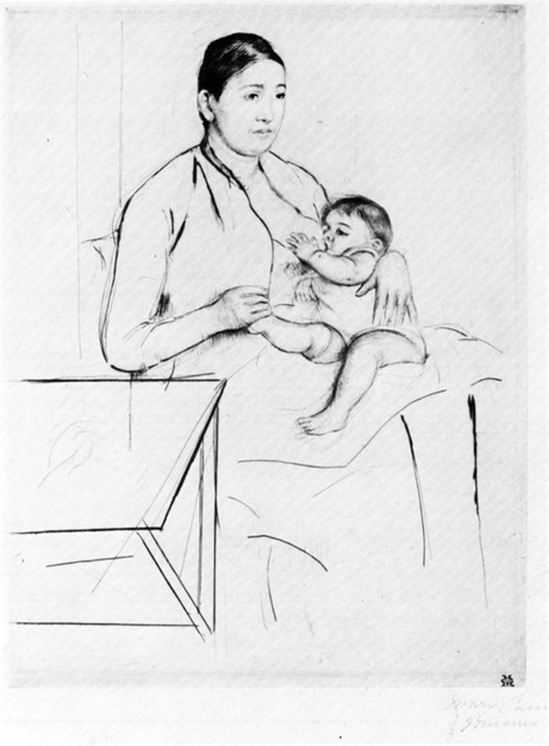 Mary Cassatt - Nursing: Artist: Mary Stevenson Cassatt (b. 1844 - 1926) Title: Nursing Medium: Fine Art Reproduction Giclee on Canvas Image Size: Approximately 32 inches x 23.5 inches Unframed on Unstretched Canvas Birograph