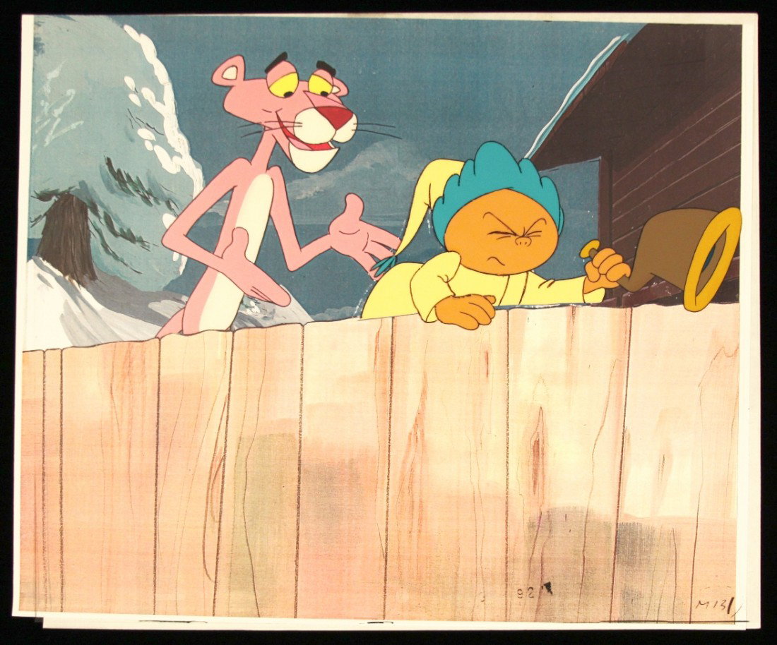 Pink Panther "Supporting Characters" Cartoon Cel and Dr: "Pink Panther "Supporting Characters" Cartoon Cel and Drawing PinkP56. As-Is Condition! DG61YU. An original "Supporting Characters" cartoon Cel from The Pink Panther films created by Friz Freleng and 