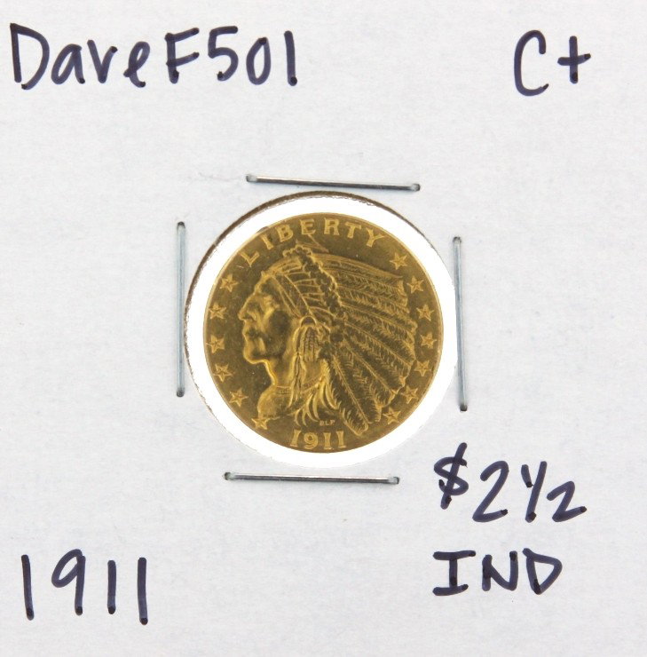1911 $2-1/2 C+ Indian Head Quarter Eagle Gold Coin Dave: "1911 $2-1/2 C+ Indian Head Quarter Eagle Gold Coin DaveF501. As-Is Condition! KU162WL. 1911 $2-1/2 C+ Indian Head Quarter Eagle Gold Coin. Thank you for viewing this lot! We are always adding new inv