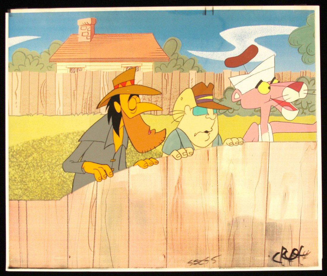 Pink Panther "Supporting Characters" Cartoon Cel and Dr: "Pink Panther "Supporting Characters" Cartoon Cel and Drawing PinkP60. As-Is Condition! SE61BI. An original "Supporting Characters" cartoon Cel from The Pink Panther films created by Friz Freleng and 