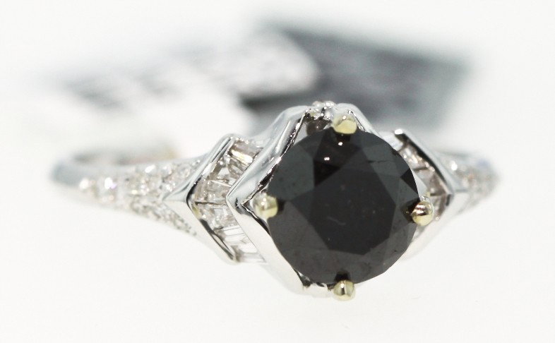 18KT White Gold 2.09ct Black and White Diamond Ring RM2: "18KT White Gold 2.09ct Black and White Diamond Ring RM202. Great Condition! LD365GS. One lady's polished, stamped and electronicallyt ested solid 18KT white gold ring mounted with: 1 genuine black di