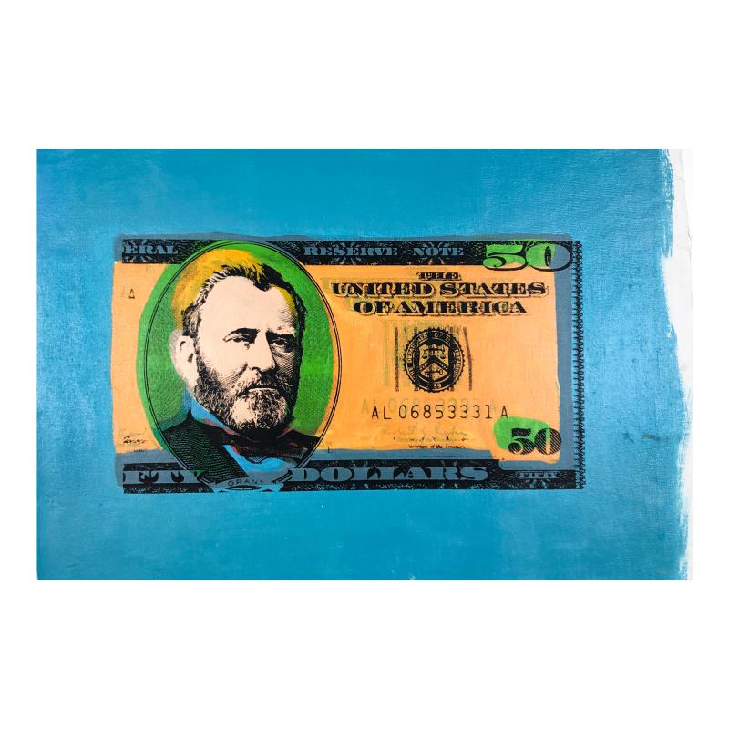 50 Dollar Bill by Steve Kaufman (1960-2010): 50 Dollar Bill by Steve Kaufman (1960-2010). All available information is listed in the description and shown in the photo. "Half Grant" is limited edition hand pulled silkscreen unique mixed media on