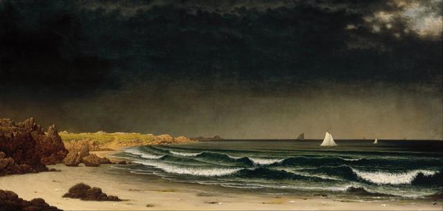 Martin Johnson Heade - Approaching Storm on Beach Near Newport: Artist: Martin Johnson Heade - Title: Approaching Storm on Beach Near Newport - Medium: Fine Art Giclee on Canvas - Image Size: Approximately 15 inches x 32 inches - Framed: Unframed on Unstretched Ca